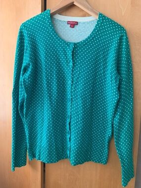 Merona Light Knit Green Polka Dot Women's Cardigan sweater